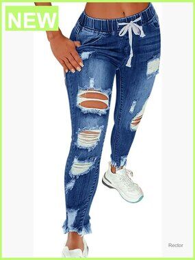 High Waist Skinny Stretch Ripped Jeans Destroyed Denim Plus Size